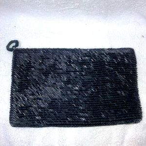 Black beaded evening clutch purse
